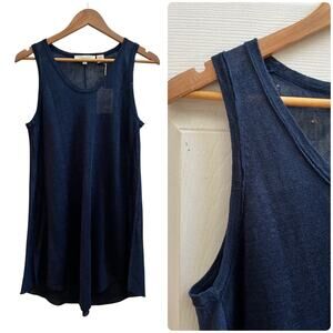 Inhabit New Blue Linen Semi Sheer Tunic Tank Top Medium Relax Fit Beachy Breezy